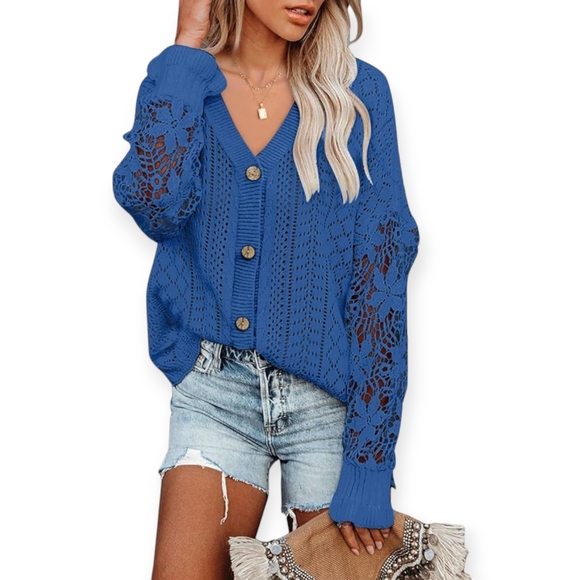 AlvaQ Sweaters - Lightweight Lace Crochet Cardigan Sweater